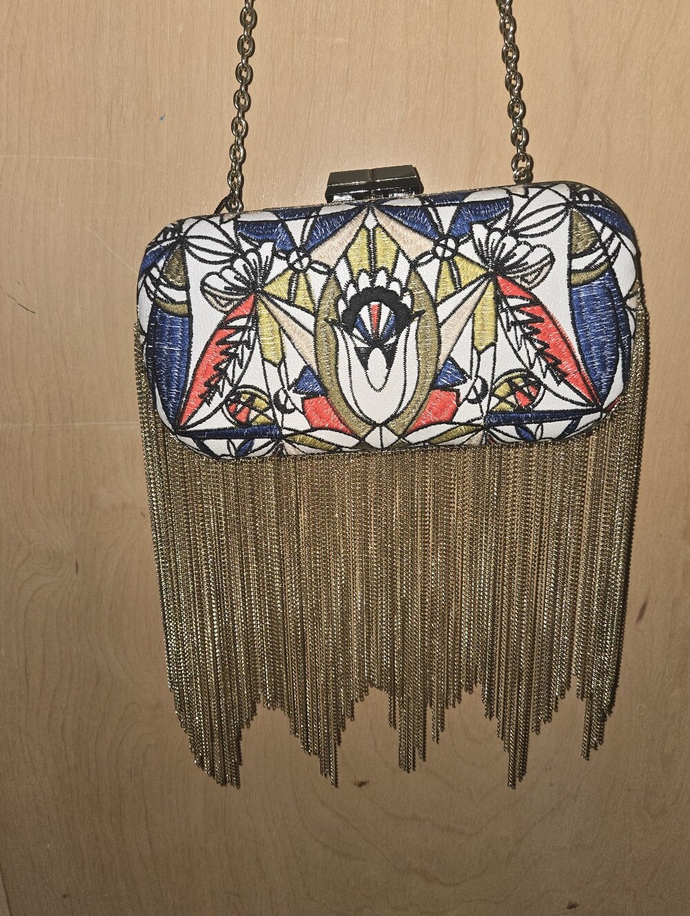 BCBGMAXAZRIA Gold Fringe Clutch